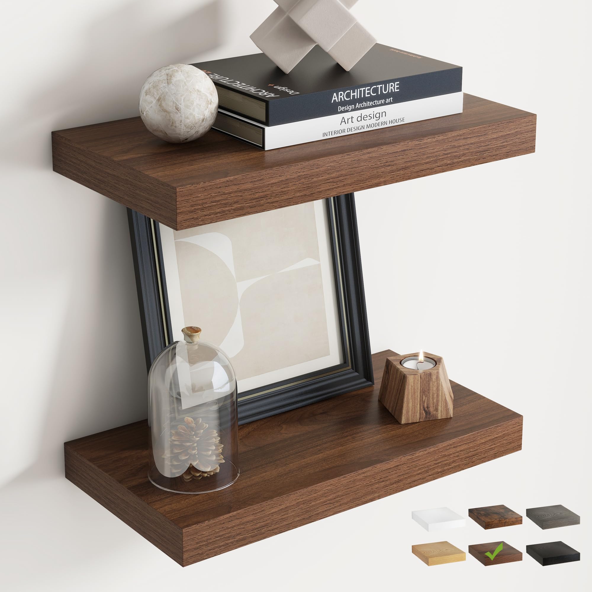 40 CM Floating Shelves, Wall Shelf, Bookshelf, Walnut Finish, 2Pcs