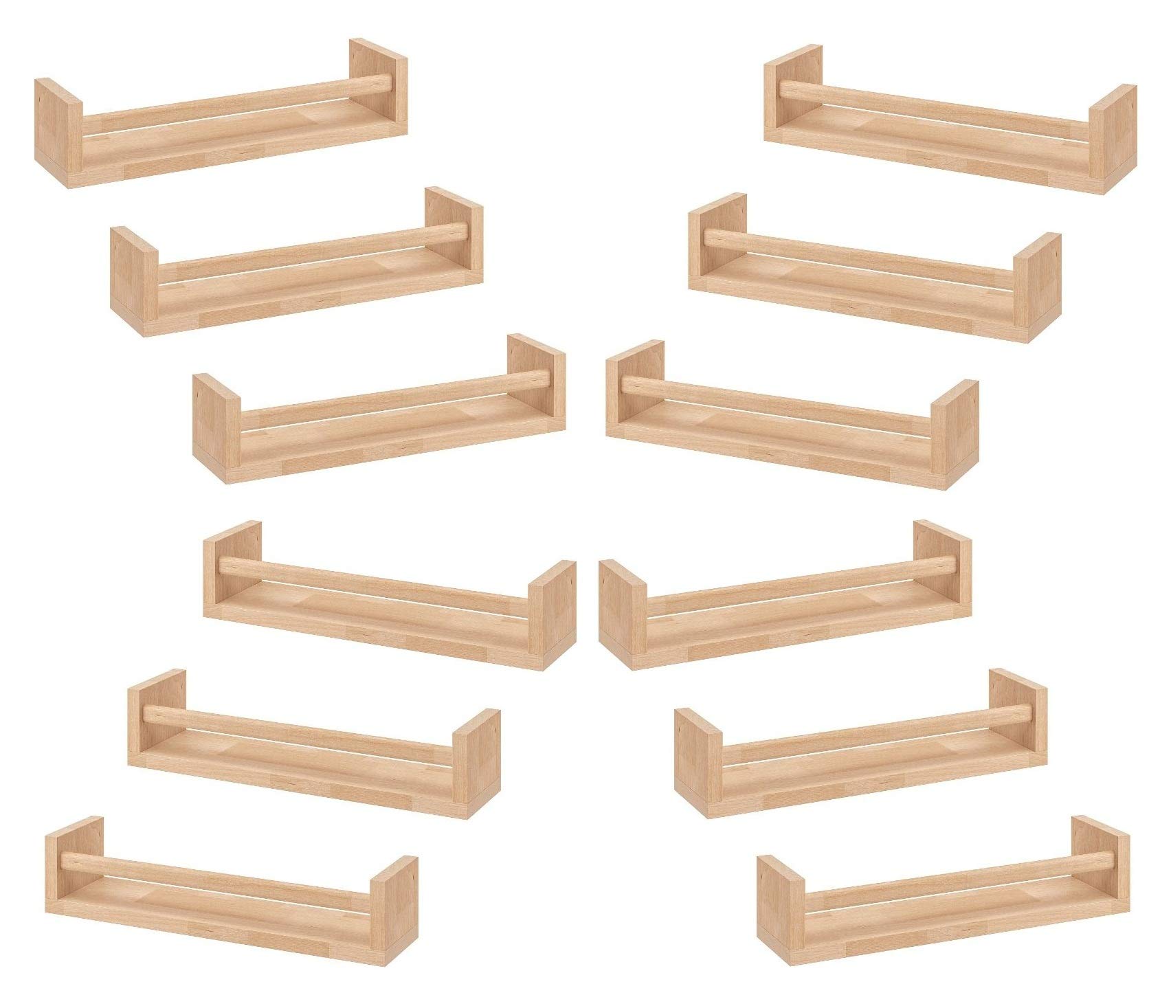 Wooden Spice Rack Nursery Book Holder Kids Shelf Kitchen Bathroom Accessory - Storage Organizer Birch Natural Wood Cookware Kitchen Storage Organisation Rack Holder Spice Racks (Pack Of 12, 60 cm)