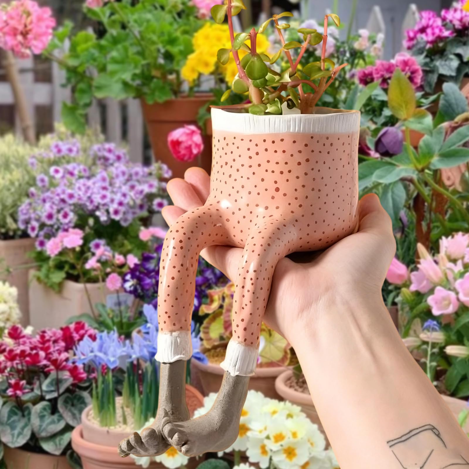 QUNZIDRESS Creative Sitting Human-Shaped Planter Pot,Garden Statue Planter,Cute cantilevered flowerpots Succulent Plant pots Ornament Creative Resin Flower Head Planter,Gifts for Plant Lovers