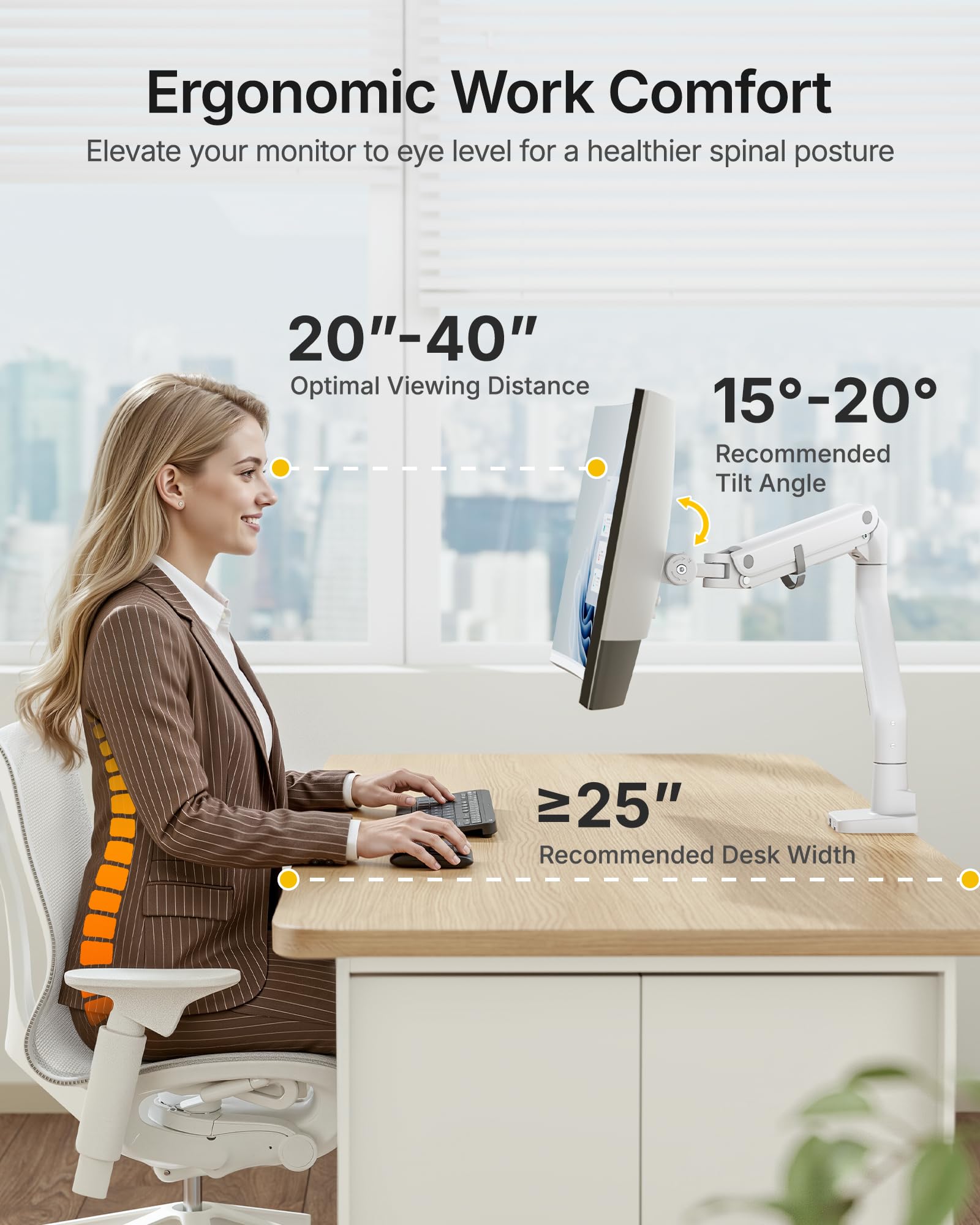 monTEK Enkele Monitorarm met USB A/C, Ultrawide Monitorstandaard voor