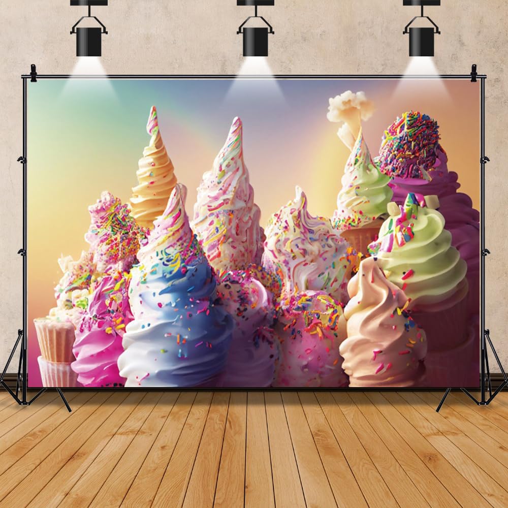 Mestiker 7x5ft Ice Cream Birthday Backdrop Sweet Colorful Ice Cream Photography Background for Girls1,2nd Birthday Party Decoration Banner Newborn
