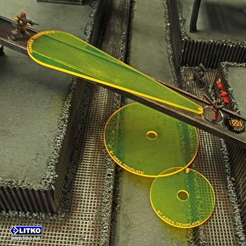 Miniatura 2 de LITKO Juego de plantillas  Compatible con Warhammer 40,000, Shadow War Armageddon  Blast  Flamer  Paquete de 3 (amarillo fluorescente)