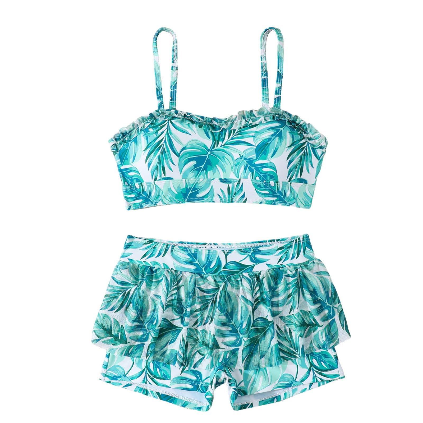 Generisch Traje de baño de verano para niños de dos piezas para niñas con parte superior sin mangas con volantes y falda, traje de baño para niños pequeños