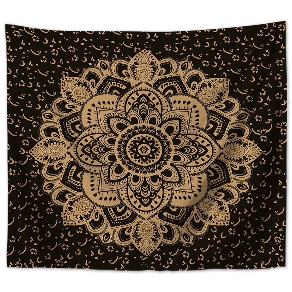 Tapiz de pared con mandala indio de 200x150 cm en negro y dorado para decoración retro
