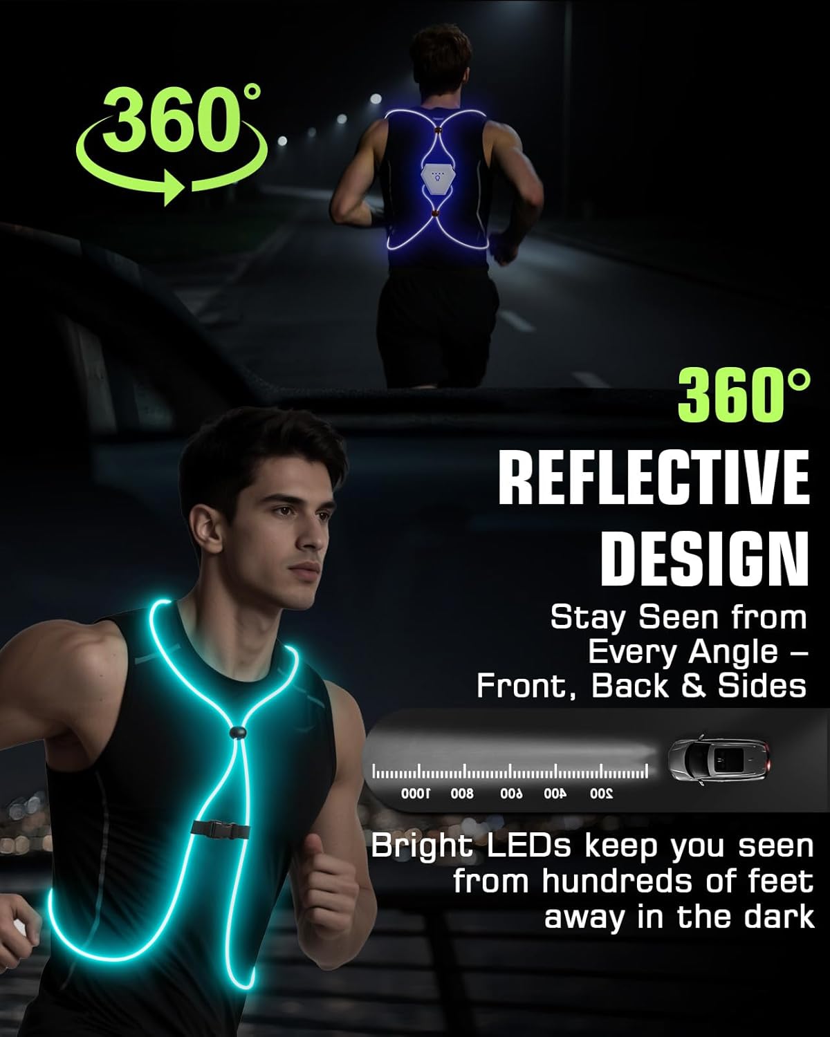 Zacro Reflective Running Vest 11 Light Modes 360°High Visibility Light up Running Vest for Cycling, Dog Walking, Rechargeable & Adjustable Illuminated Night Safety Reflective Gear Women & Men