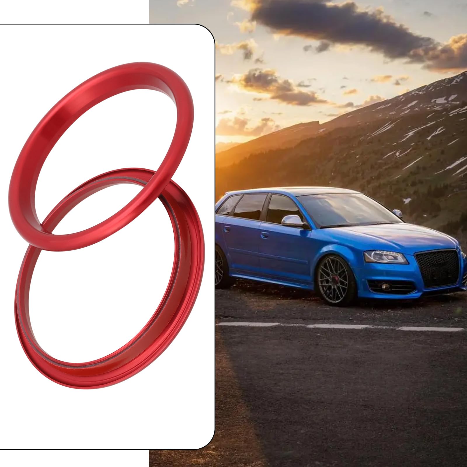 4 Anneaux Décoratifs Rouges Pour Aérateurs Audi A3 S3 2013-2020 & Q2 2017+ - Alliage Alu 63,2mm