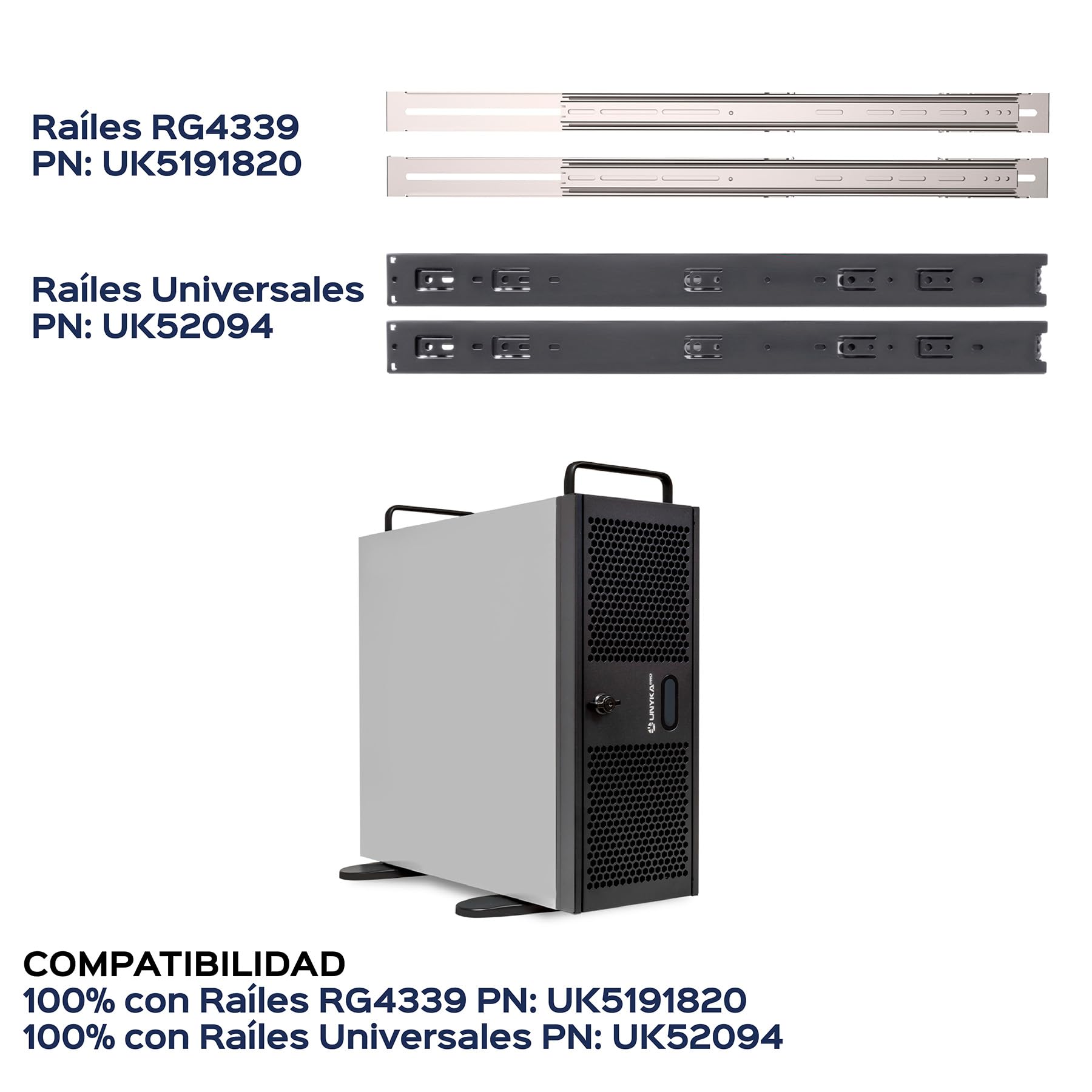 UNYKAch Scatola Rack UK4339V Formato 4U 19", compatibile con refrigerazioni liquide da 360 mm (supporto incluso), chiusura con chiave, 1 USB 3.0, 1 USB Type-C e gambe per posizionarlo in verticale