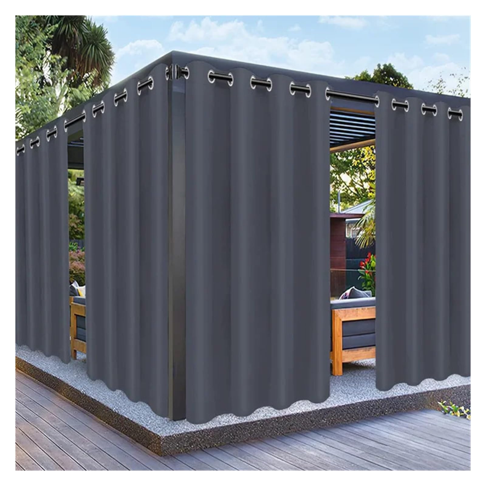 Zymjzbetic Pergola Curtain 1PC, Waterproof Outdoor Polyster Grommet Top Curtain, For Gazebo, Porch, Pergola and Patio Decoration(Grey,GROMMET TOP_W254 X H213)