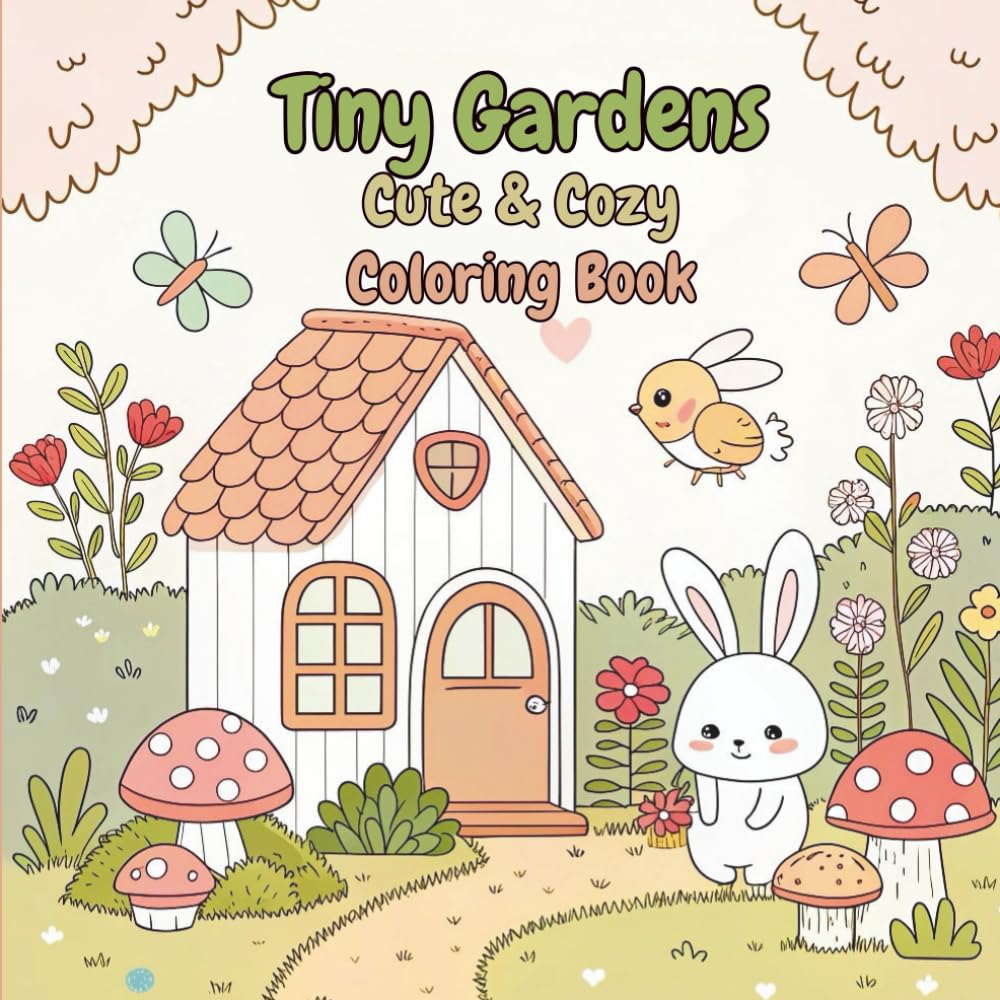 Tiny Gardens Cute & Cozy Coloring Book: Super Cute Hygge coloring book for adults and teens