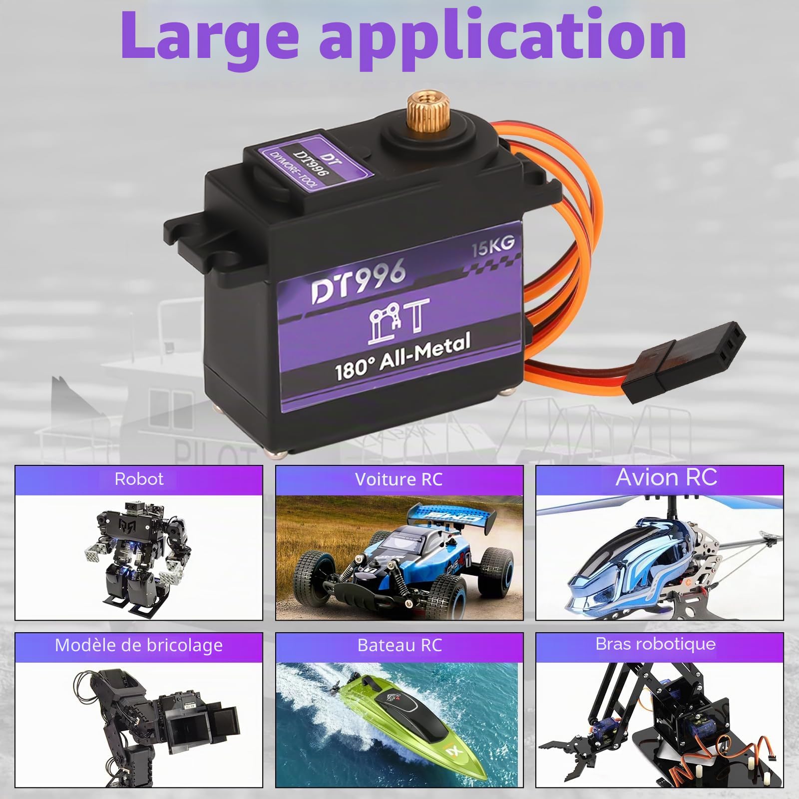 Servomoteurs à 180 degrés 15 kg Servo numérique avec boîte de vitesse en métal à couple élevé Servo moteur RC, 6V, pour voiture RC 1/10 1/8 Avion Bateau Robot Hélicoptère [4PCS]