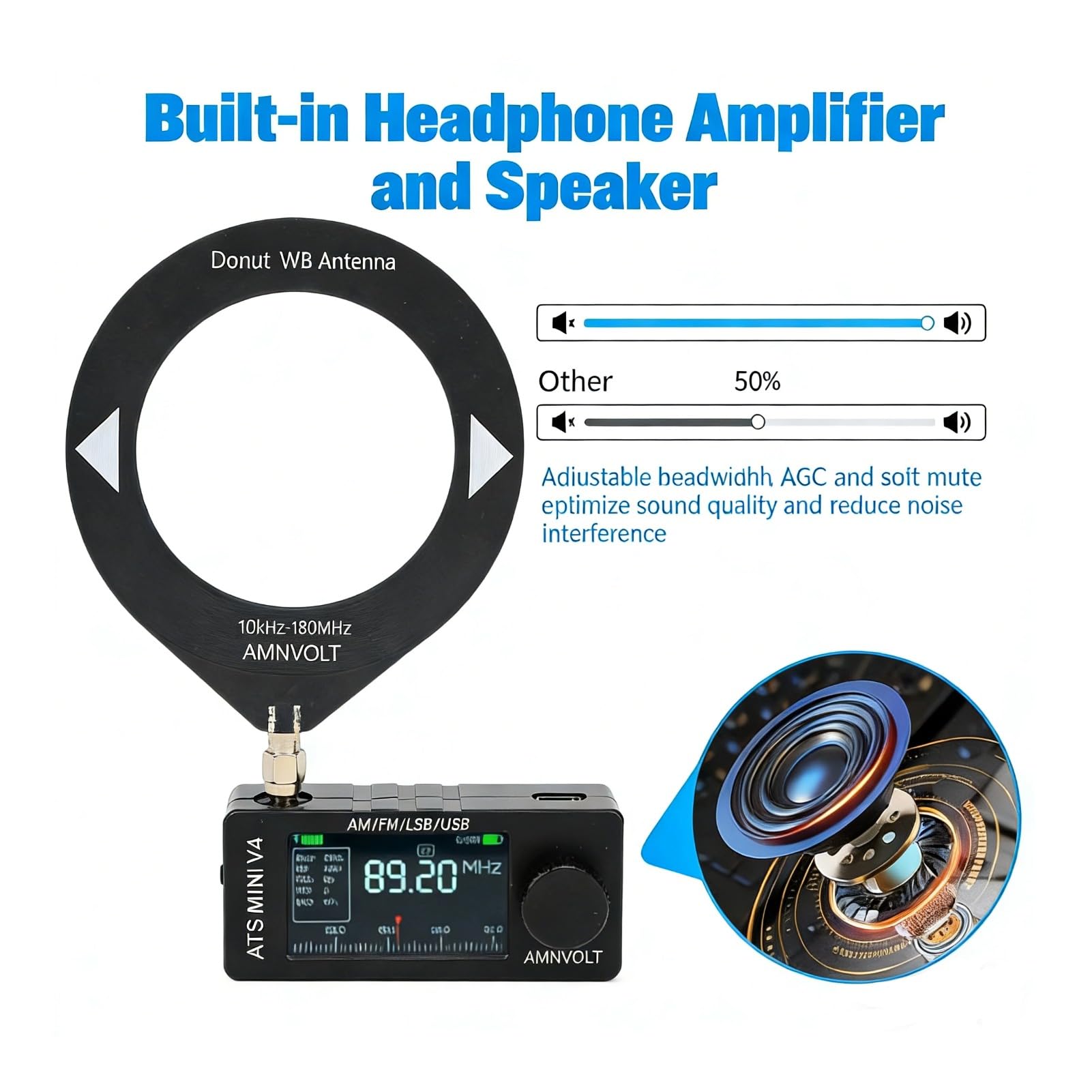 ATS Mini V4 Radio, Si4732 DSP Kurzwellenempfänger, tragbares Allband-Taschenradio mit Hi-Z-Schaltung und Kopfhörerverstärker für Reisen, Radiobegeisterte