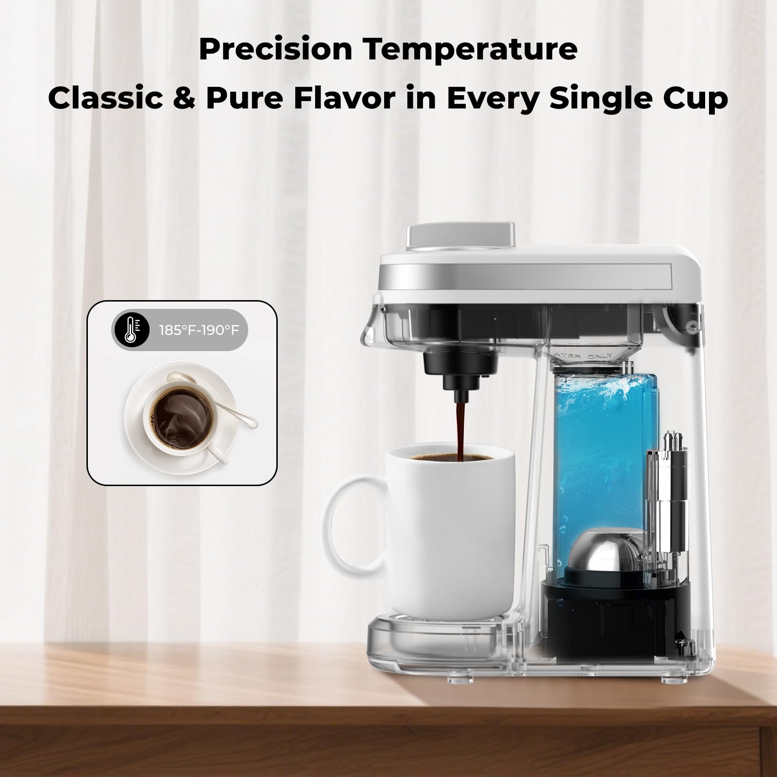 CHULUX Mini cafetera de viaje 2 en 1 para cápsulas K y café molido, cafetera de una sola porción para taza americana, cafetera de cápsulas ligeras, blanco perla