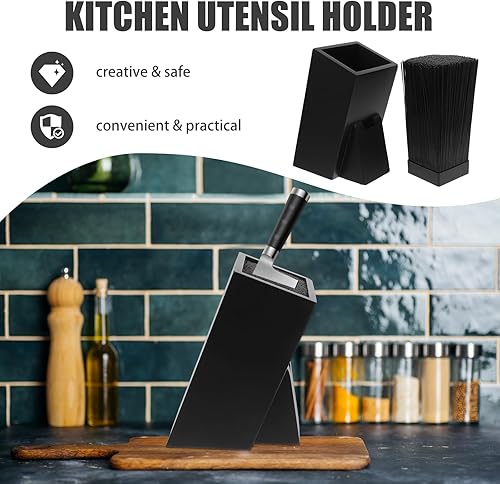 Miniatura 6 de Luxshiny Bloque de cuchillos de madera sin cuchillos, soporte universal de cocina, cortador de cuchillos, organizador de almacenamiento para el