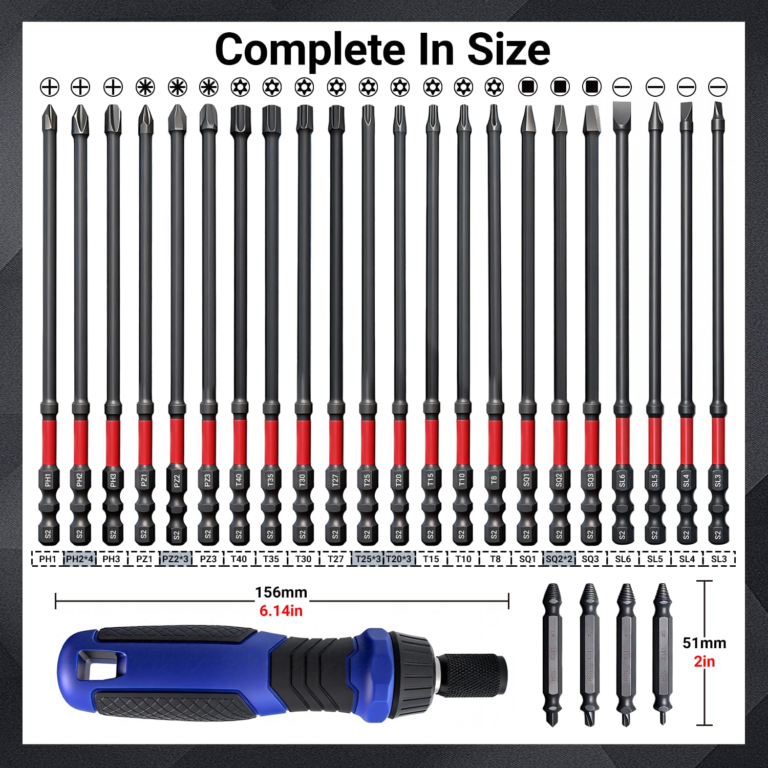 63-Piece Impact Screwdriver Bits Set - Magnetic & Durable -3