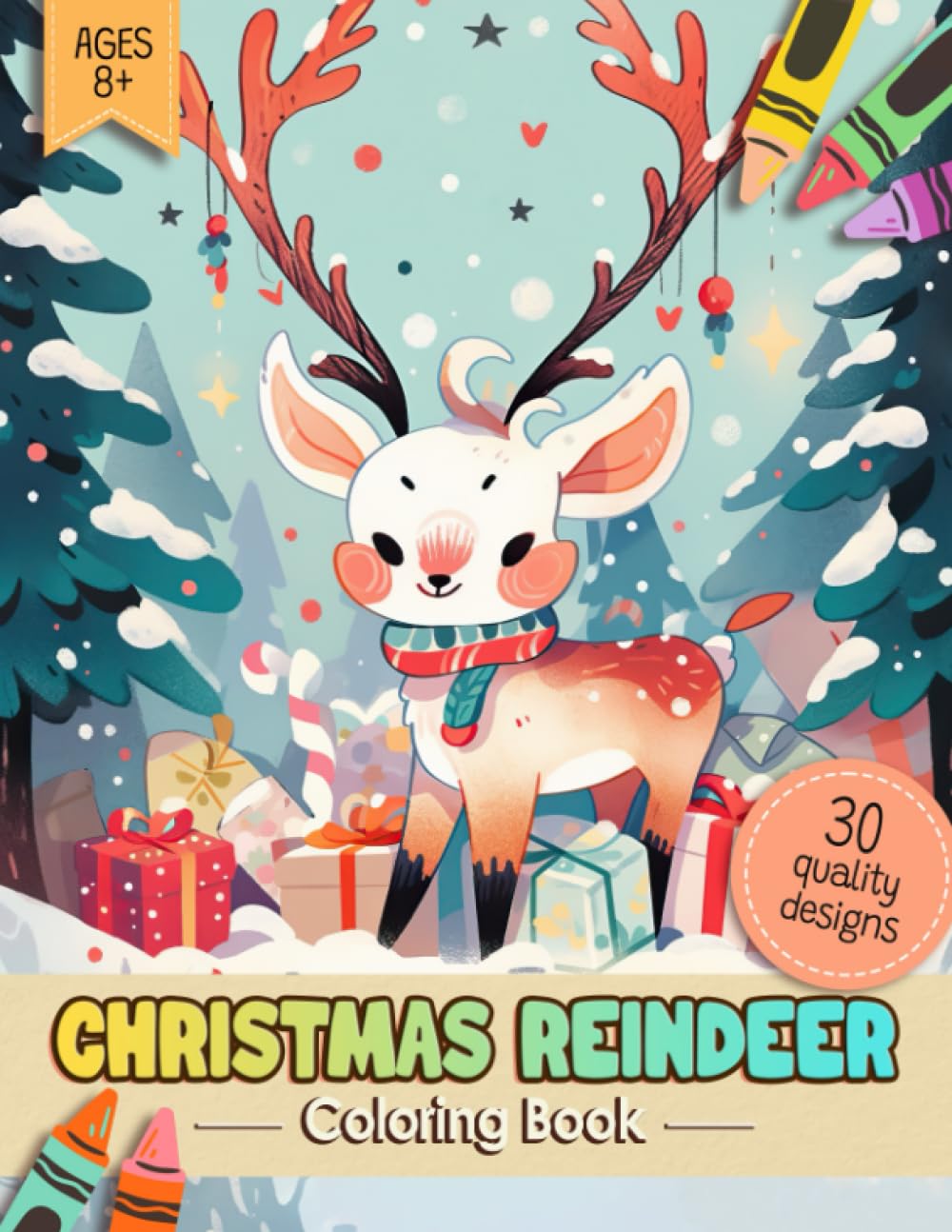 Christmas Reindeer Coloring Book: Cute Little Reindeer in Winter Forest Colouring Activity Book Pages for Adults, Kids & All Christmas Lovers | Beautiful Designs for Stress Relief and Relaxation