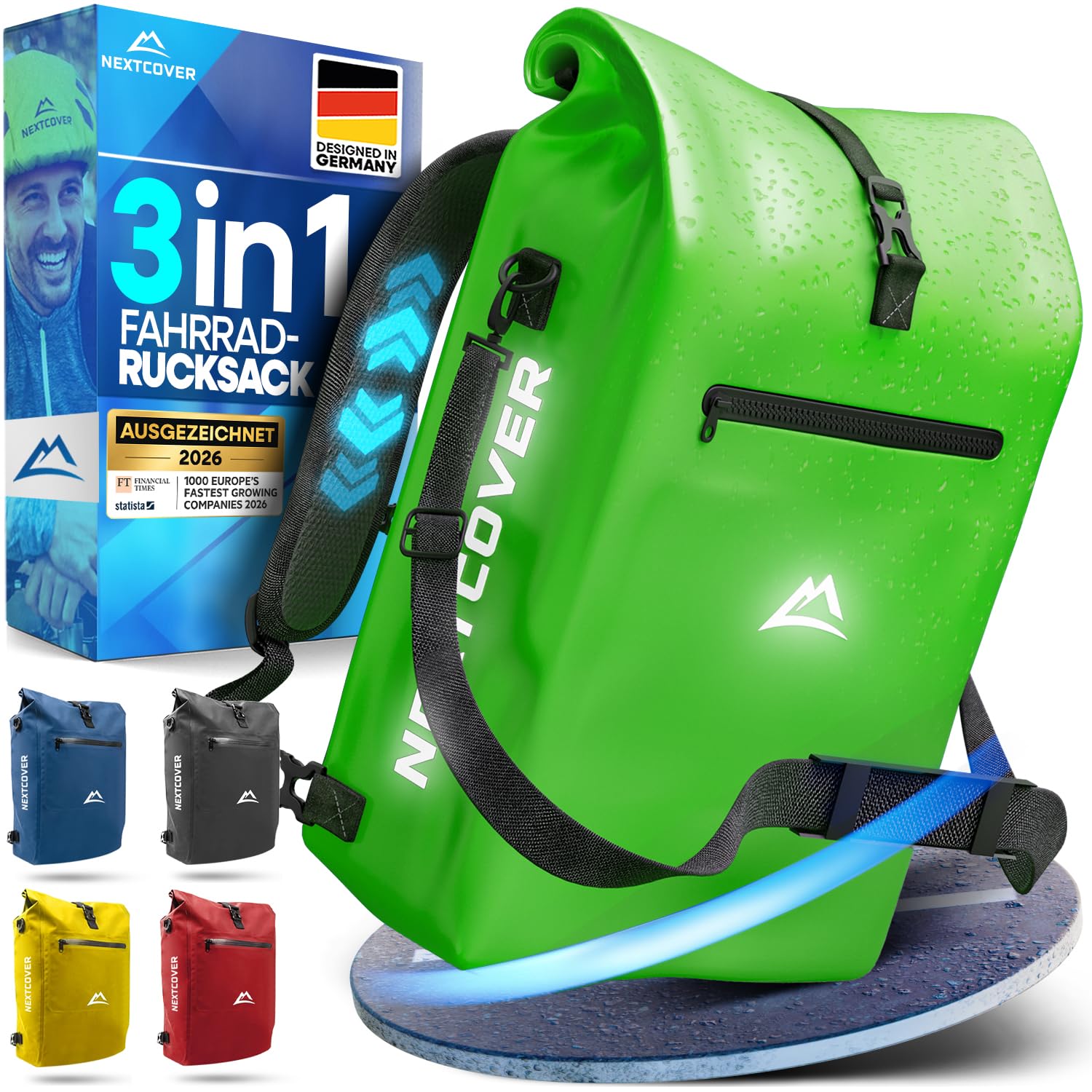Nextcover® Alforja 3 en 1 para portaequipajes [Aquashield] – Bolsa portaequipajes, mochila y bandolera [25 litros] I bolsa de bicicleta impermeable I Alforjas portaequipajes, verde, Reedición