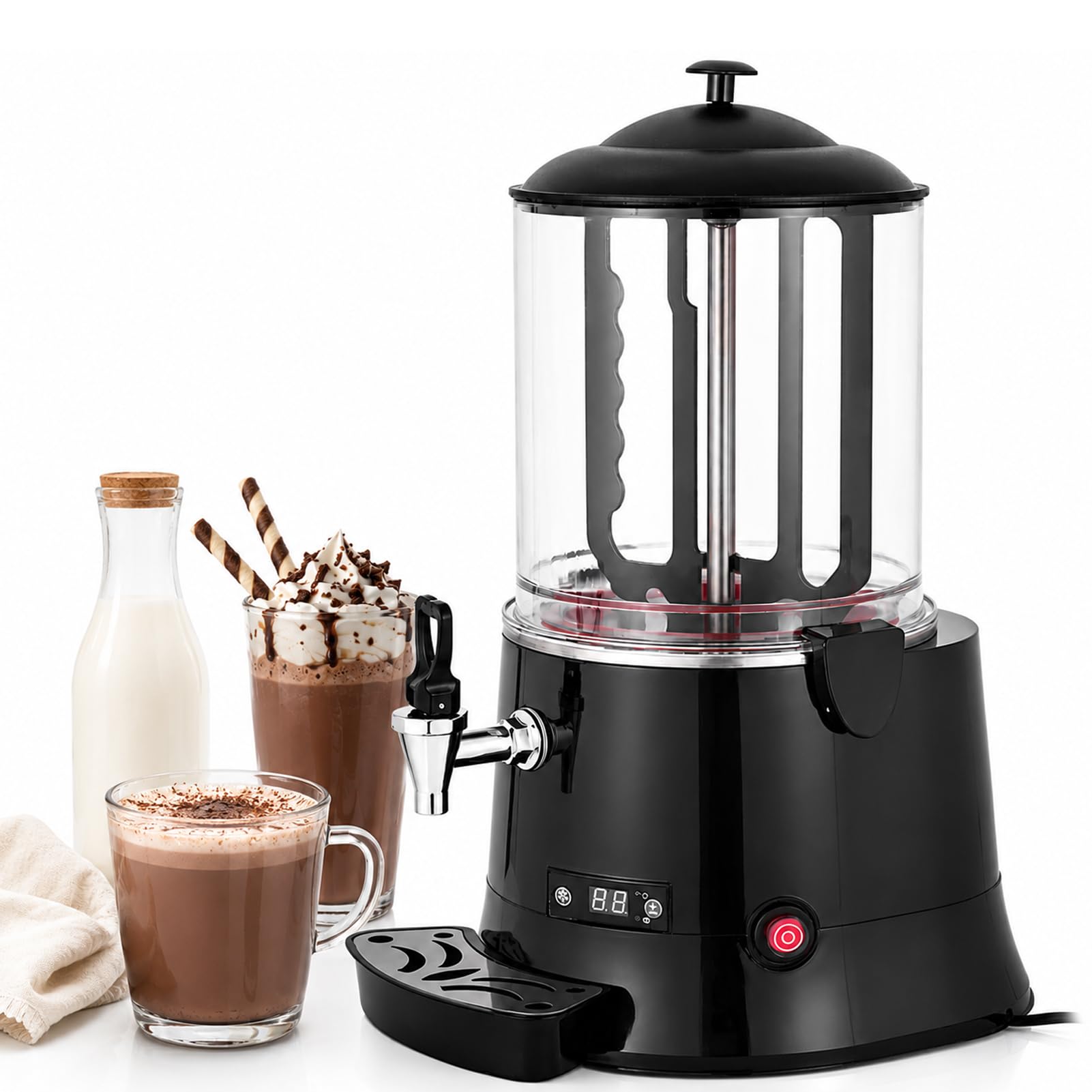 LYJIANGXIN 10L/2.6Gal Hot Chocolate Machine, 400W Hot Chocolate Melting Machines, Commercial Hot Drink Dispenser with Stainless Steel Spout, 86-194°F Temp Control for Cocoa, Milk, Coffee