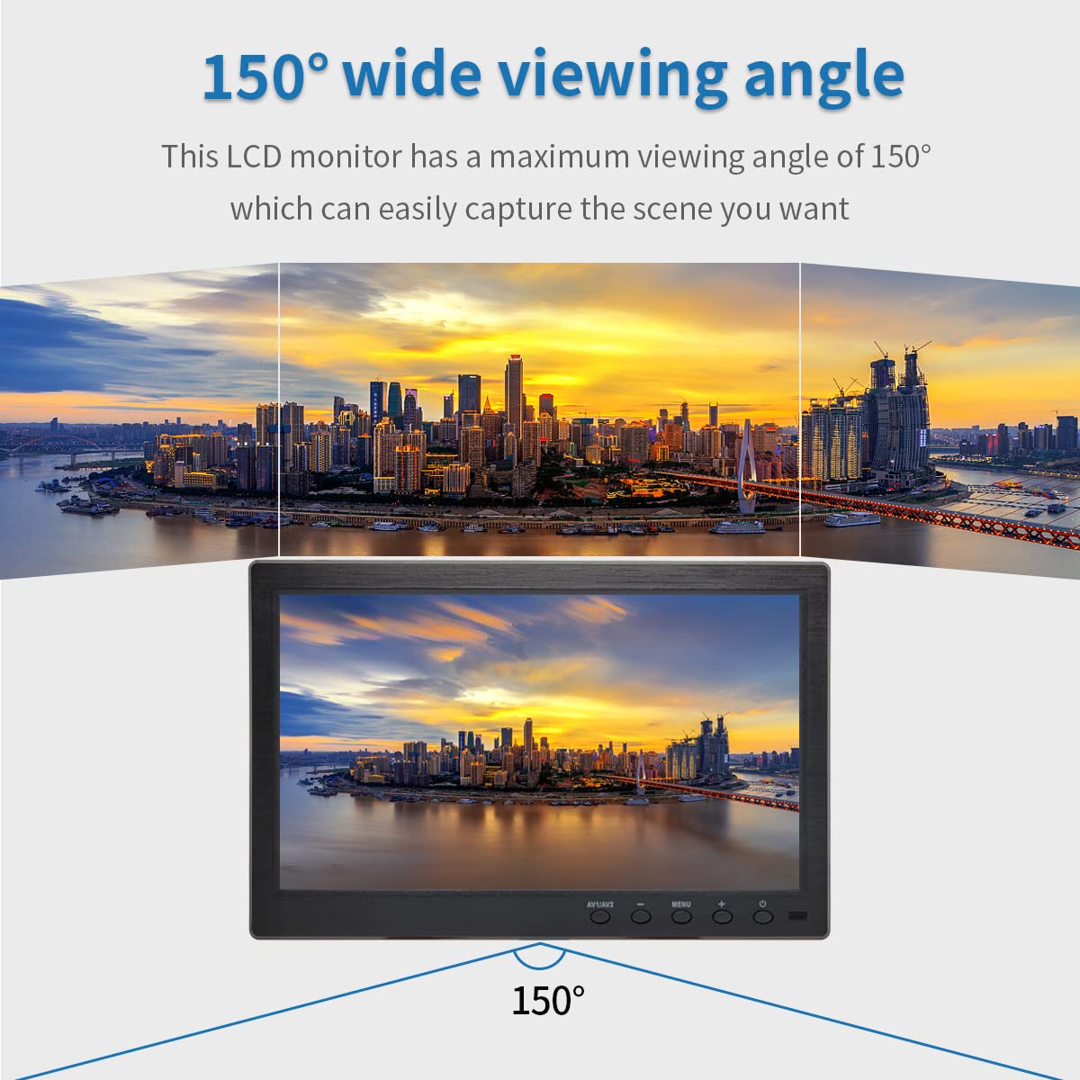 Moniteur de sécurité et écrans de 10,1", résolution 1024 x 600, prise en charge d'entrée HD/BNC/AV/VGA/USB, double haut-parleurs intégrés, moniteur LCD portable, adapté pour les jeux vidéo