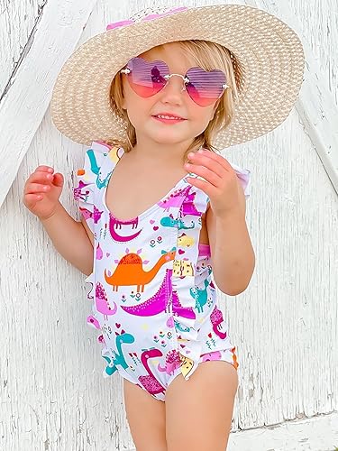 Vista 4 de RAISEVERN Traje de baño para niñas con volantes, lindo deporte de playa, natación, espalda descubierta, verano, traje de baño de una pieza, 2-7 años