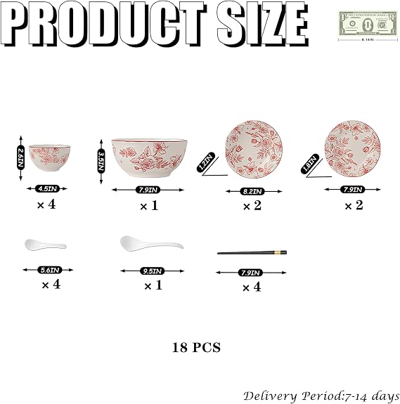 Top Porcelain China Dinnerware Set, Stoneware & Ceramic Dinnerware Sets, Ceramic Cookware Tableware Set Includes Dinner China Plates|Chinese Spoons|Pasta Bowls (18PCS * 4-Person Set)