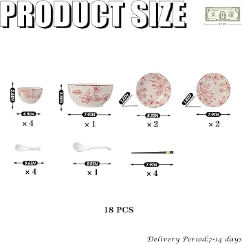 Top Porcelain China Dinnerware Set, Stoneware & Ceramic Dinnerware Sets, Ceramic Cookware Tableware Set Includes Dinner China Plates|Chinese Spoons|Pasta Bowls (18PCS * 4-Person Set)