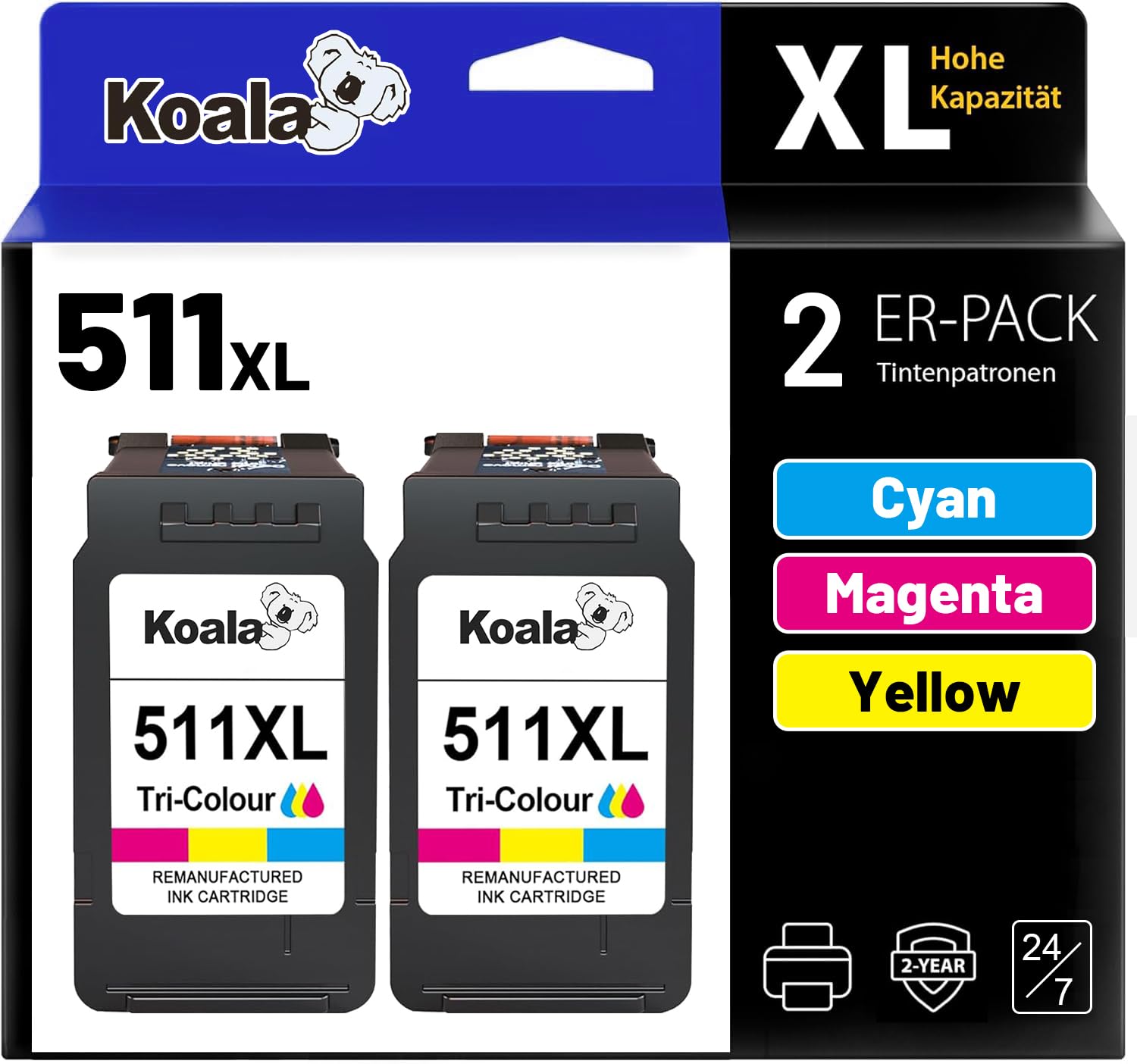 Koala 510 XL 511 XL Cartucce d'inchiostro compatibili con Canon 510 511 XL PG-510XL CL-511XL Ricambi per Canon MP280 Canon Pixma iP2702 MP230 MP240 MP250 MX320 MX410 (2 colori)