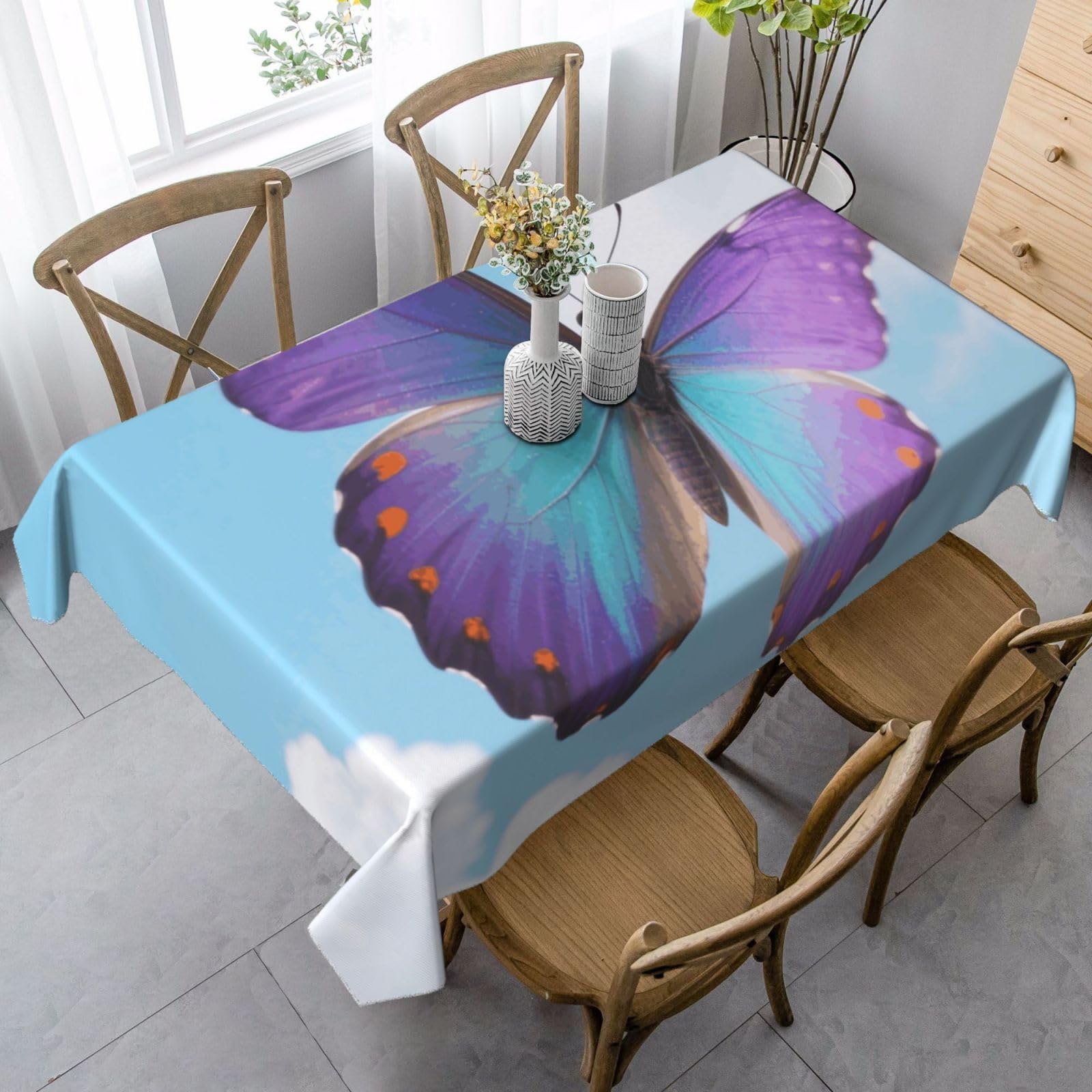 Colorful Butterflies Rectangle Tablecloth 35x55 Inch, Washable Reusable Farmhouse Table Cloths Wrinkle Free And Spillproof Kitchen Dinning Table Cover For Party Wedding Picnic Home Decor Tablecloths