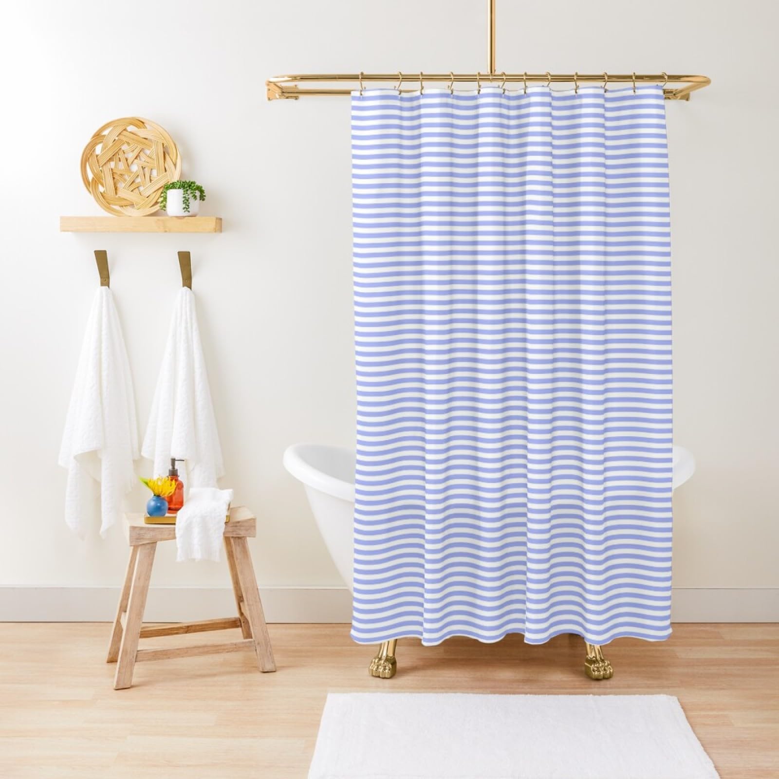 NHSY Blue and White Stripe Shower Curtain Bathroom Shower Curtain 90cm Wide x 180cm High