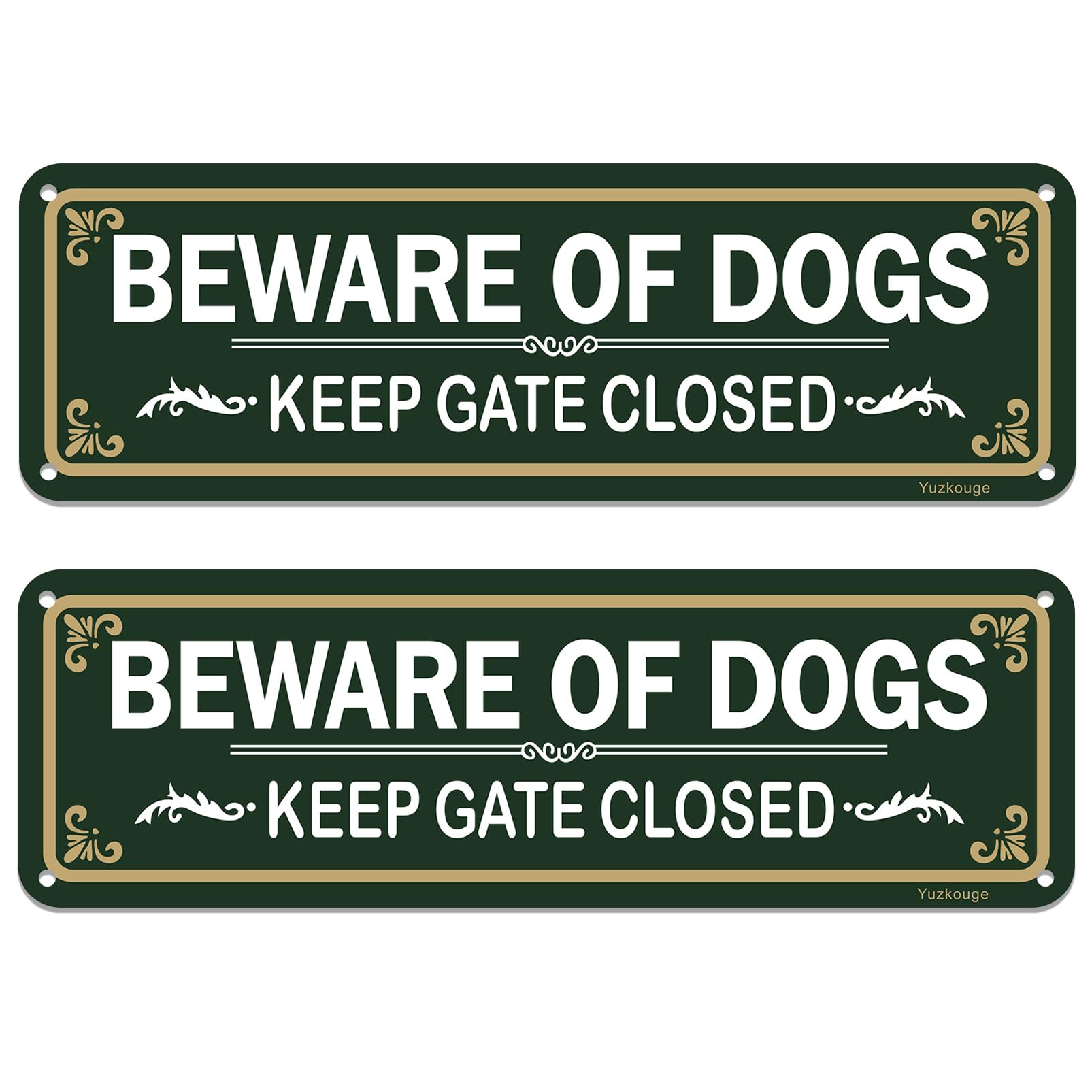 Yuzkouge Beware of Dog, Keep Gate Closed Sign- 2 Pack, 10” x 3” Rust Free Aluminum Sign, Weatherproof, Fade Resistant, Easy Mounting