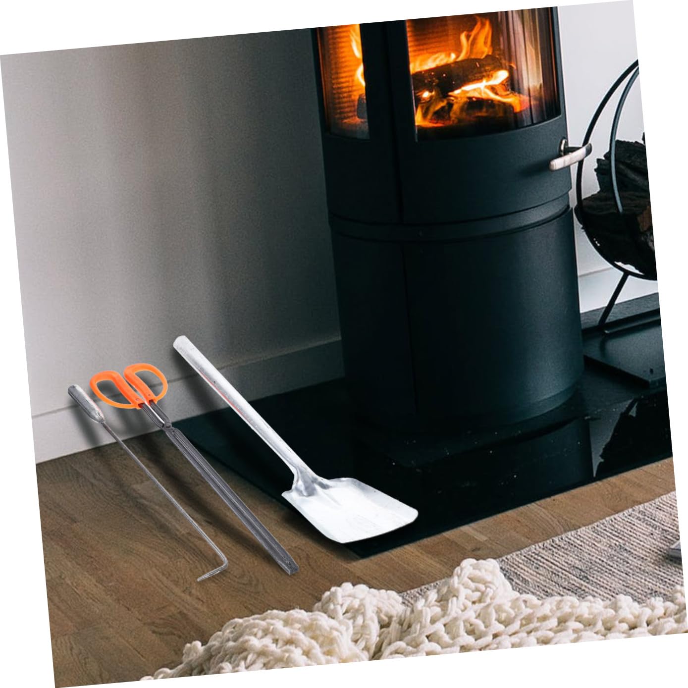 GLEAVI Set Attrezzi per Caminetto 3 Pezzi Pala in Ferro, Attizzatoio e Gancio Antincendio Ergonomici per Uso Domestico e Giardino, Accessori Invernali per Riscaldamento e Caminetti