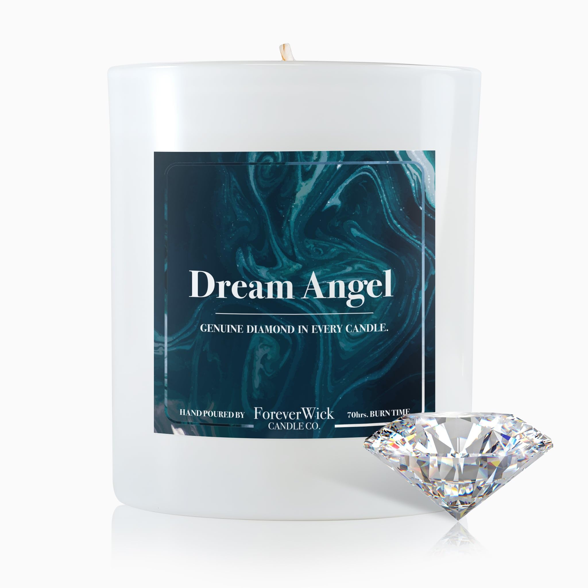 Foreverwick Dream Angel Creamy Vanilla Surprise Soy Wax Candle with Diamond Inside 14Oz Jar, Large Candles, Scented, Gift Women, Glass, Double Pour Inspired, 70 Hours
