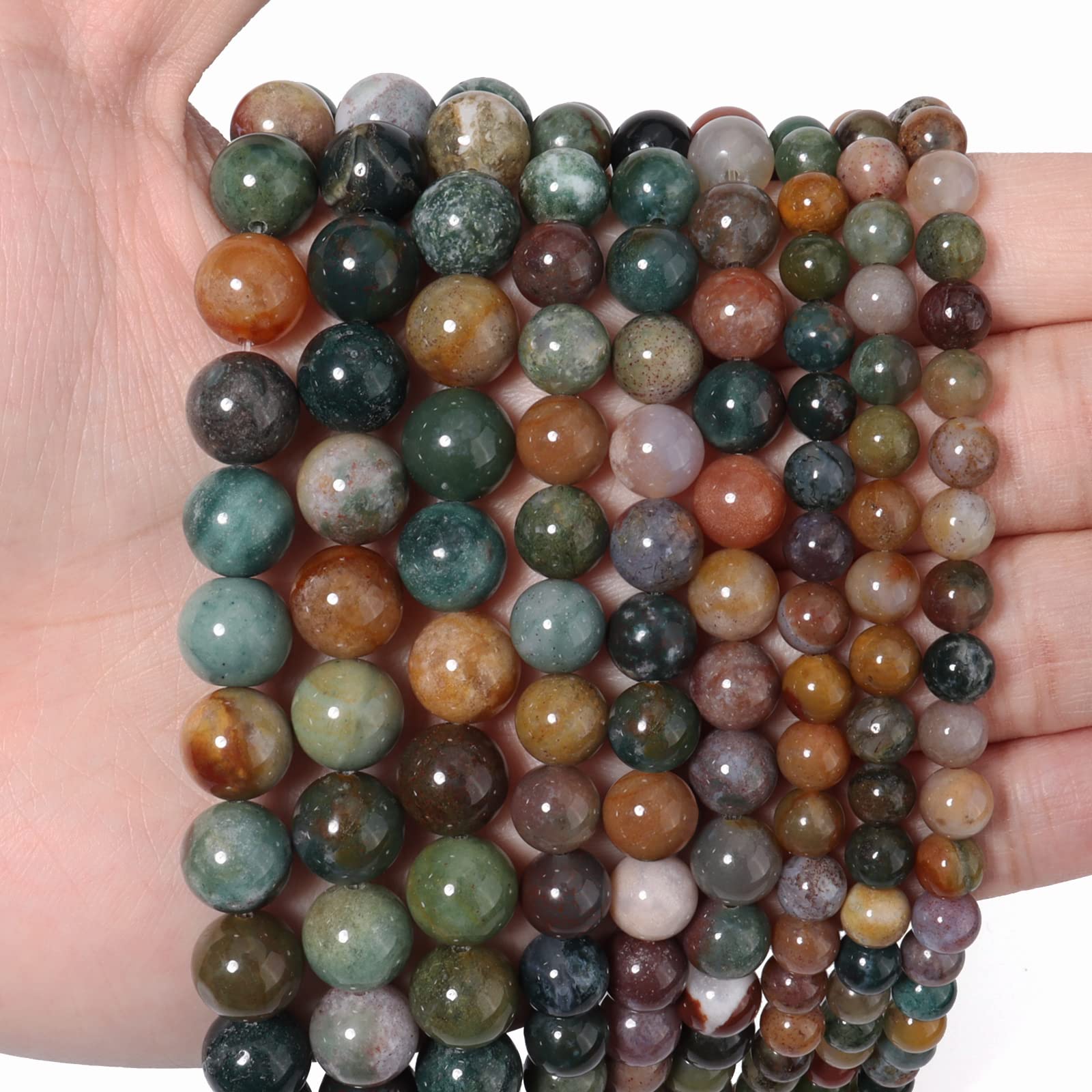 Siomia 45pcs 8mm Indian Agate Loose Beads for Jewelry Making, Natural Semi Precious Beads Round Smooth Gemstone Spacer Beads Charms for Necklaces Bracelets