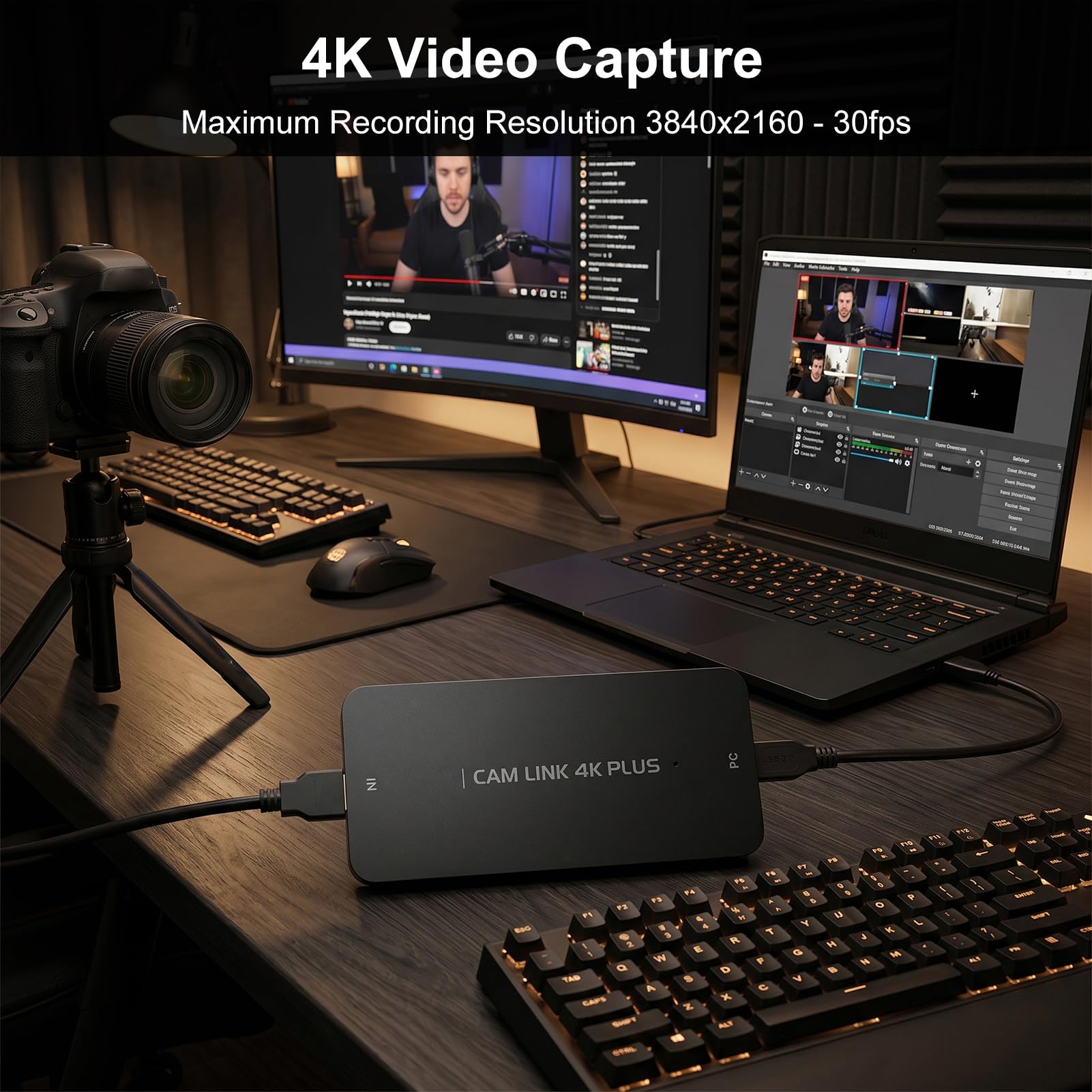 Docooler Tarjeta de captura de vídeo 4K Plus, USB 3.0 de alta velocidad de transmisión, plug and play para grabación de PC, conexión estable, calidad de imagen clara