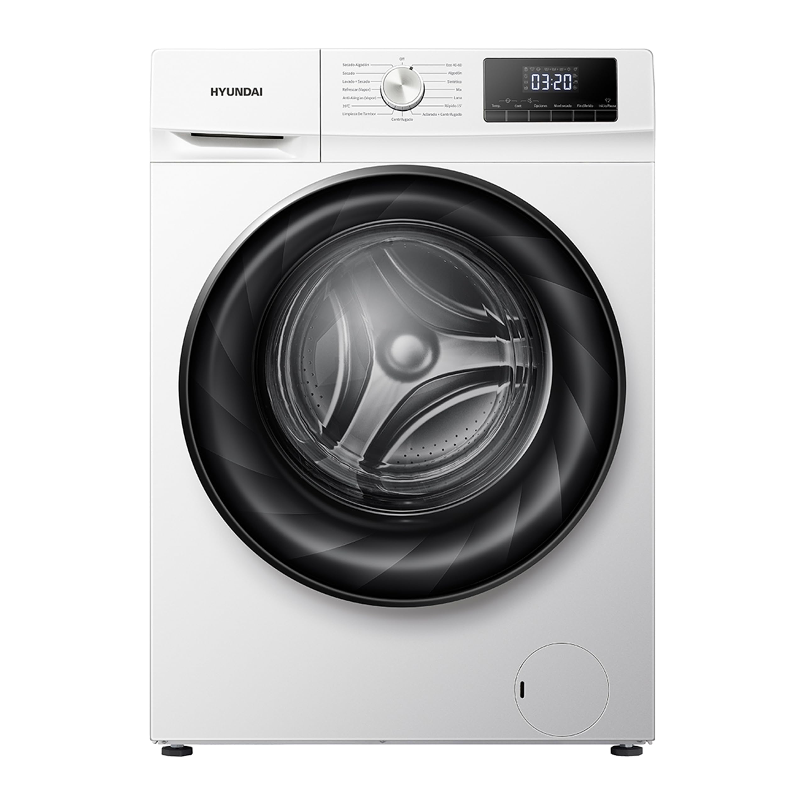 Hyundai Lavadora Secadora 9Kg Carga Frontal Blanco HLS9614ADW00. 1750W, 1400rpm, Motor Inverter, Programas, Función Stop&Go, Tambor Waterdrop, Clase de Eficiencia Energética D