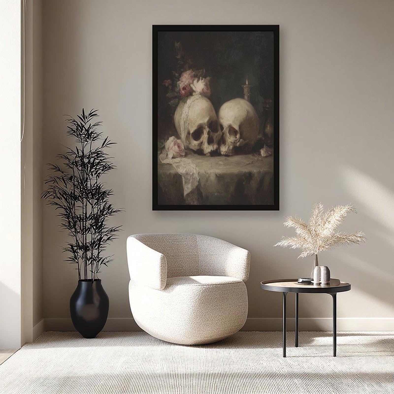 Poster gothique de couple de crânes sur toile pour décoration de chambre à coucher, bureau, chambre, cadeau 30,5 x 45,7 cm (L x l)