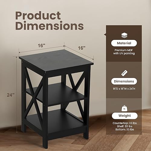 Miniatura 3 de PHI VILLA Mesa auxiliar negra, mesa auxiliar para sala de estar, juego de 2, mesita de nochemesita de noche