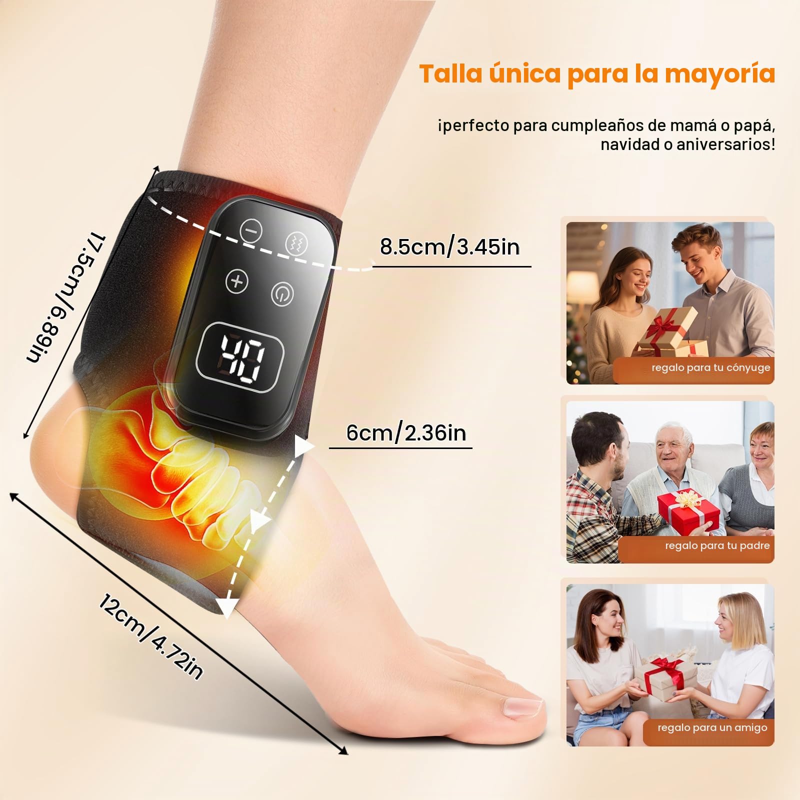 Masajeador de pies inalámbrico 3 en 1 con calor, 5 niveles de vibración y 6 niveles de calor - Masajeador de pies y tobillos para relajar talones y plantas de los pies, recargable(Negro)