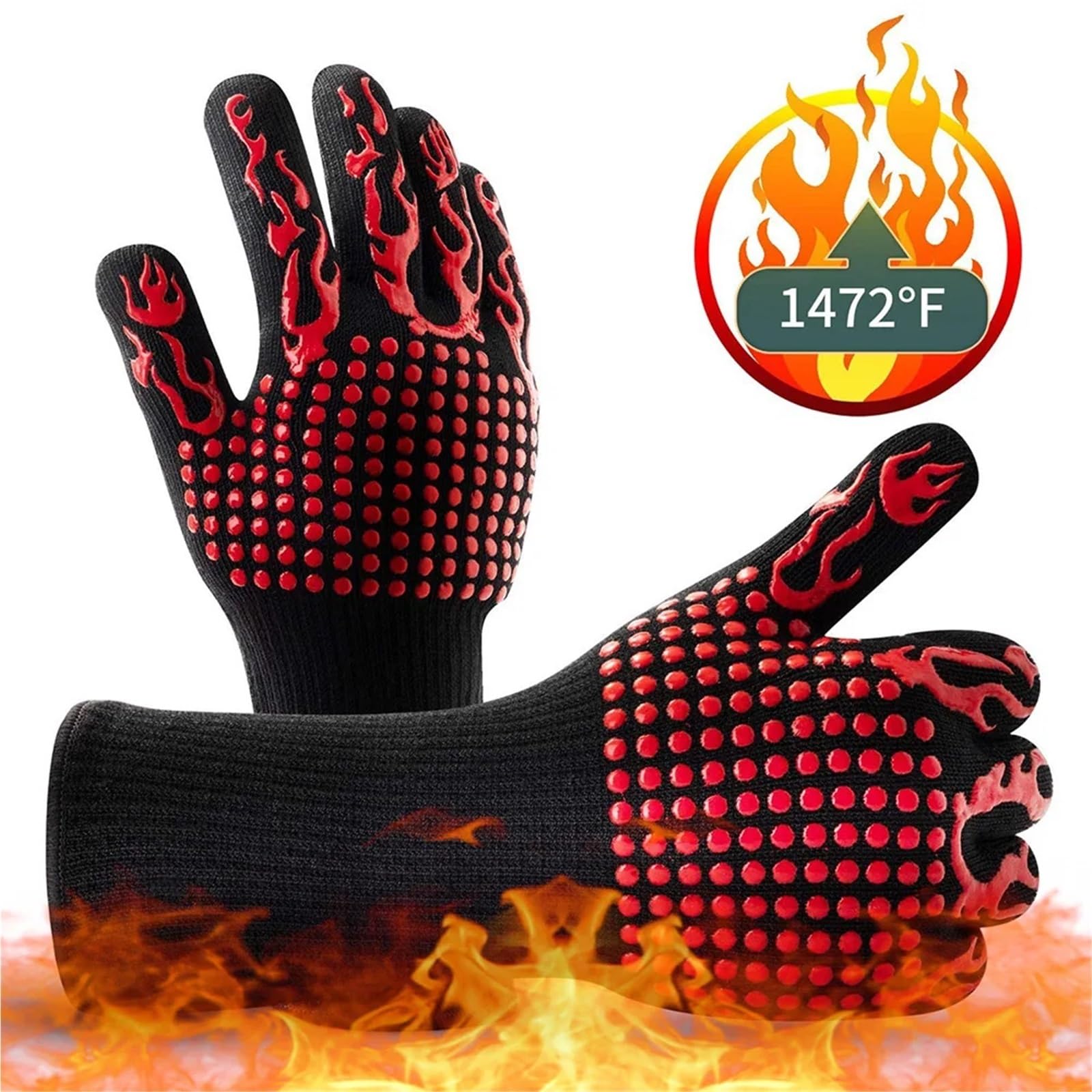 1 paio guanti da forno antiscivolo ignifughi resistenti al calore estremo 300-500 gradi centigradi ritardanti di fiamma barbecue fuoco Per Griglia Cucina(Red A)