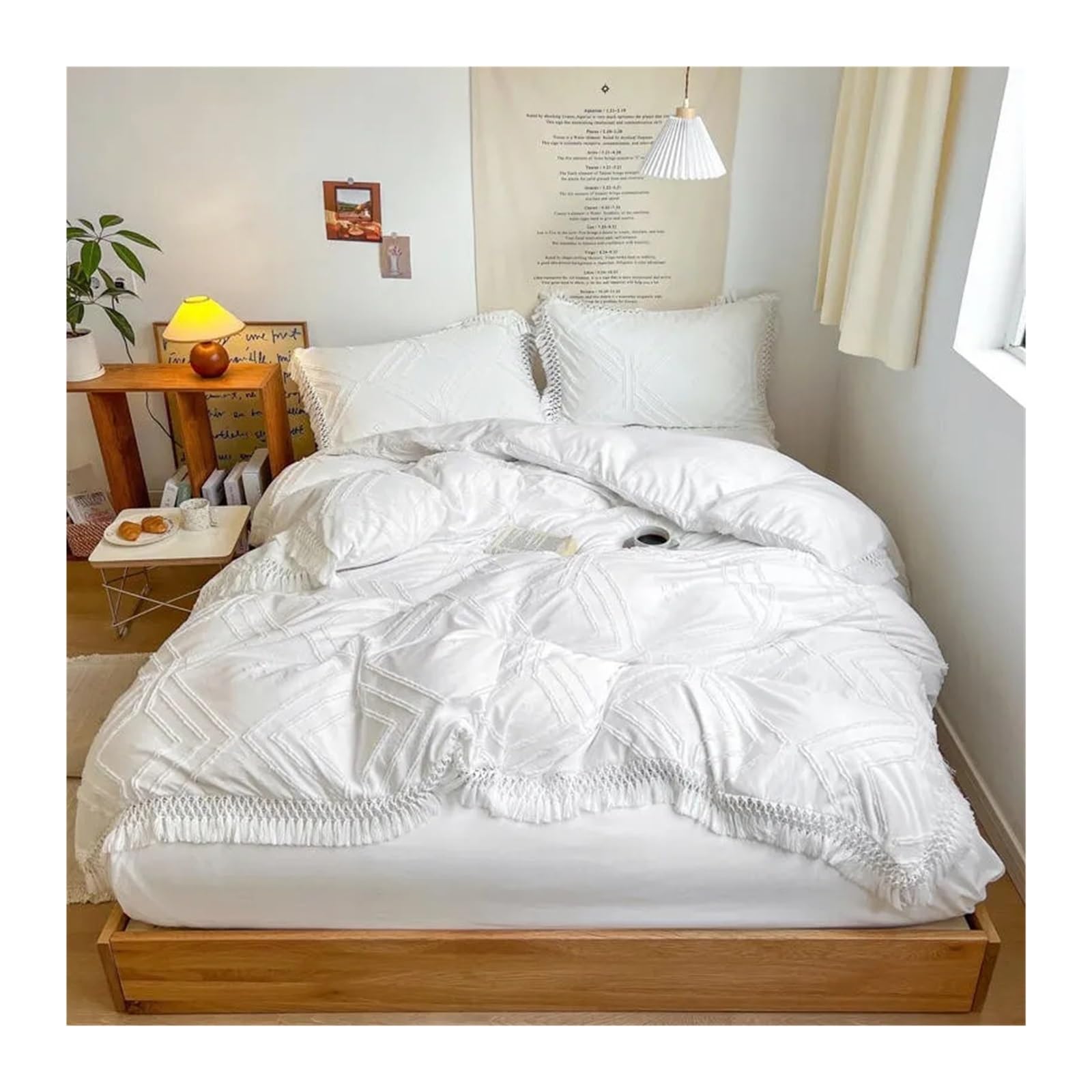 Funda de edredón de textura texturizada con flecos elegantes para cama queen 1