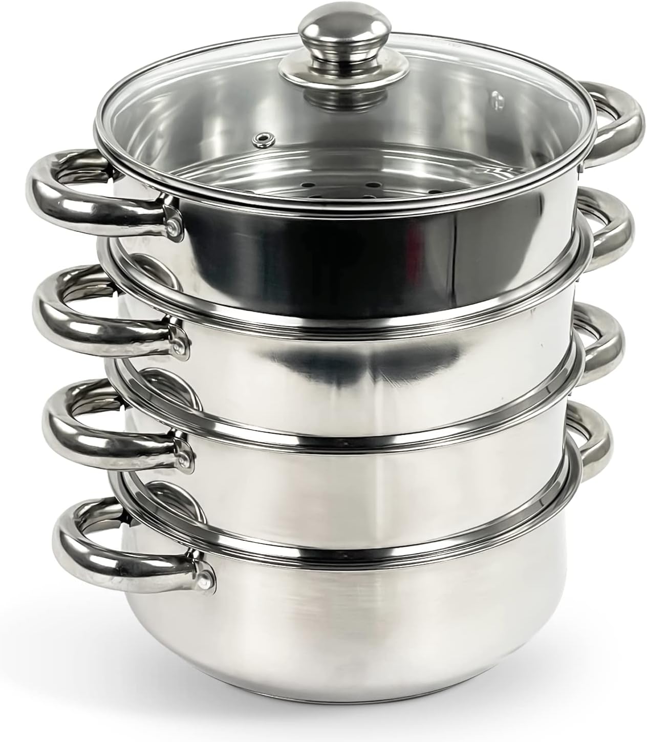 4 Tier 24cm Induction Hob Steamer Multi Veg Cooker Stainless Steel Pot