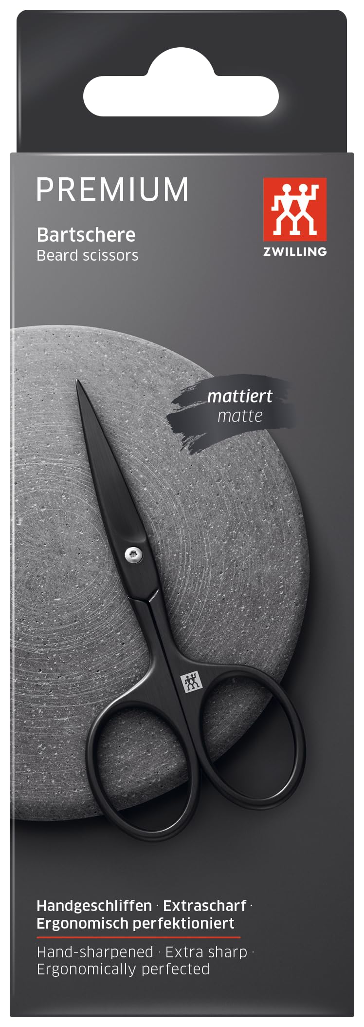 ZWILLING Bartschere (Mit erweiterter Griffbreite, kratzbeständig, gerade Schneide und feine Spitze), Premium, Schwarz, 115 mm