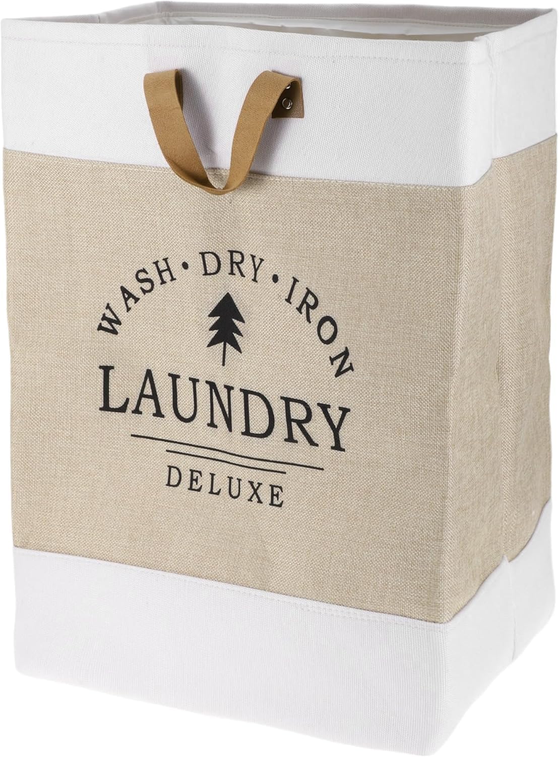 90L Large Laundry Basket, Collapsible Laundry Bag, Freestanding Tall Clothes Hamper, Foldable Washing Bin (Dark Blue) (White And Beige)-image-43