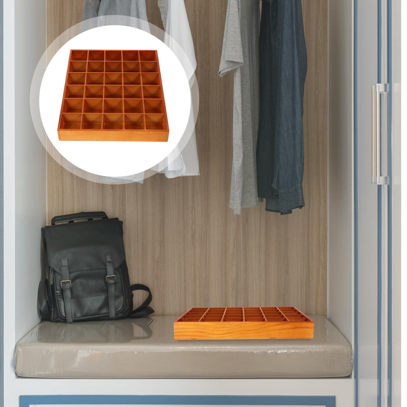 POPETPOP Scatola di Legno Marrone 30 Scomparti, Organizer Elegante per Calzini e Accessori, Massimizza lo Spazio e Dura