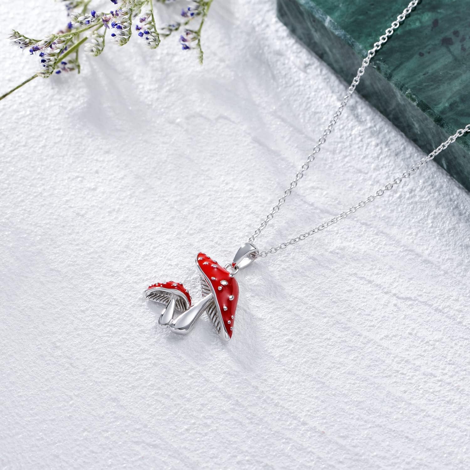 LONAGO Mushroom Necklace for Women 925 Sterling Silver Snail with Mushroom Pendant Necklace
