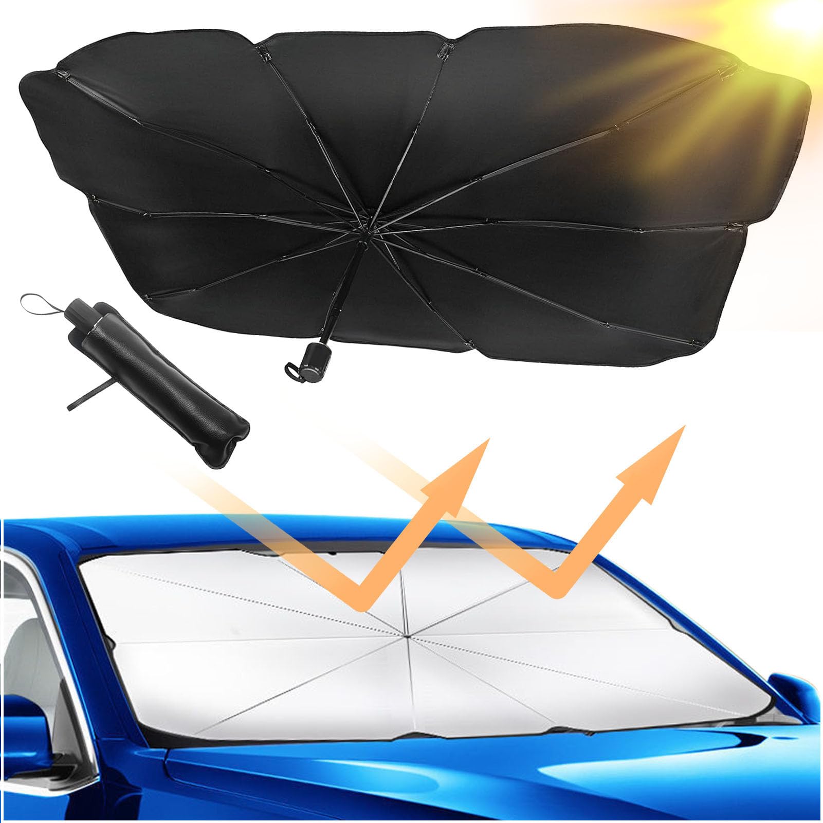 Parasol Paraguas Coche,Parasol Plegable Coche Delantero,Parasol para Auto Parabrisas Interior,Parasol Plegable Coche Anti UV Rayos,Paraguas Parabrisas Mayoría de Coches,SUV,Camiones.