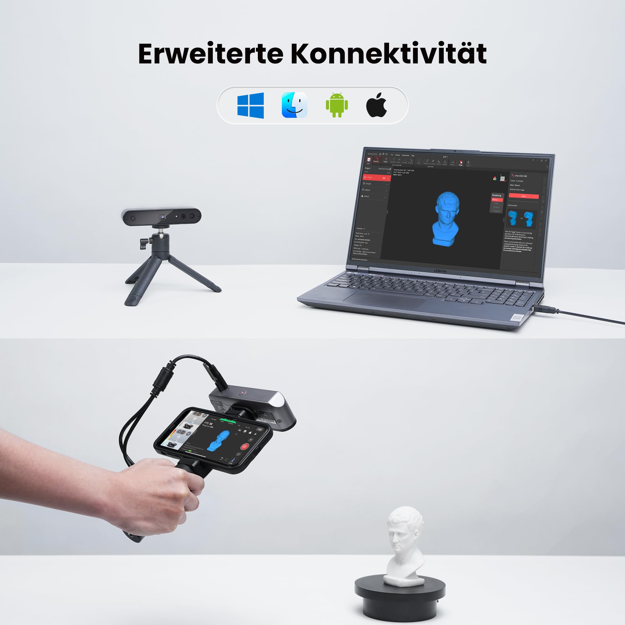 Revopoint INSPIRE 3D-Scanner für 3D-Druck, Handheld 3D-Scanner mit bis zu 18 FPS Scangeschwindigkeit, vollfarbiges 3D-Scannen, Quicksurface 30-Tage Testversion, Kompatibel mit Android/iOS/Mac/Win