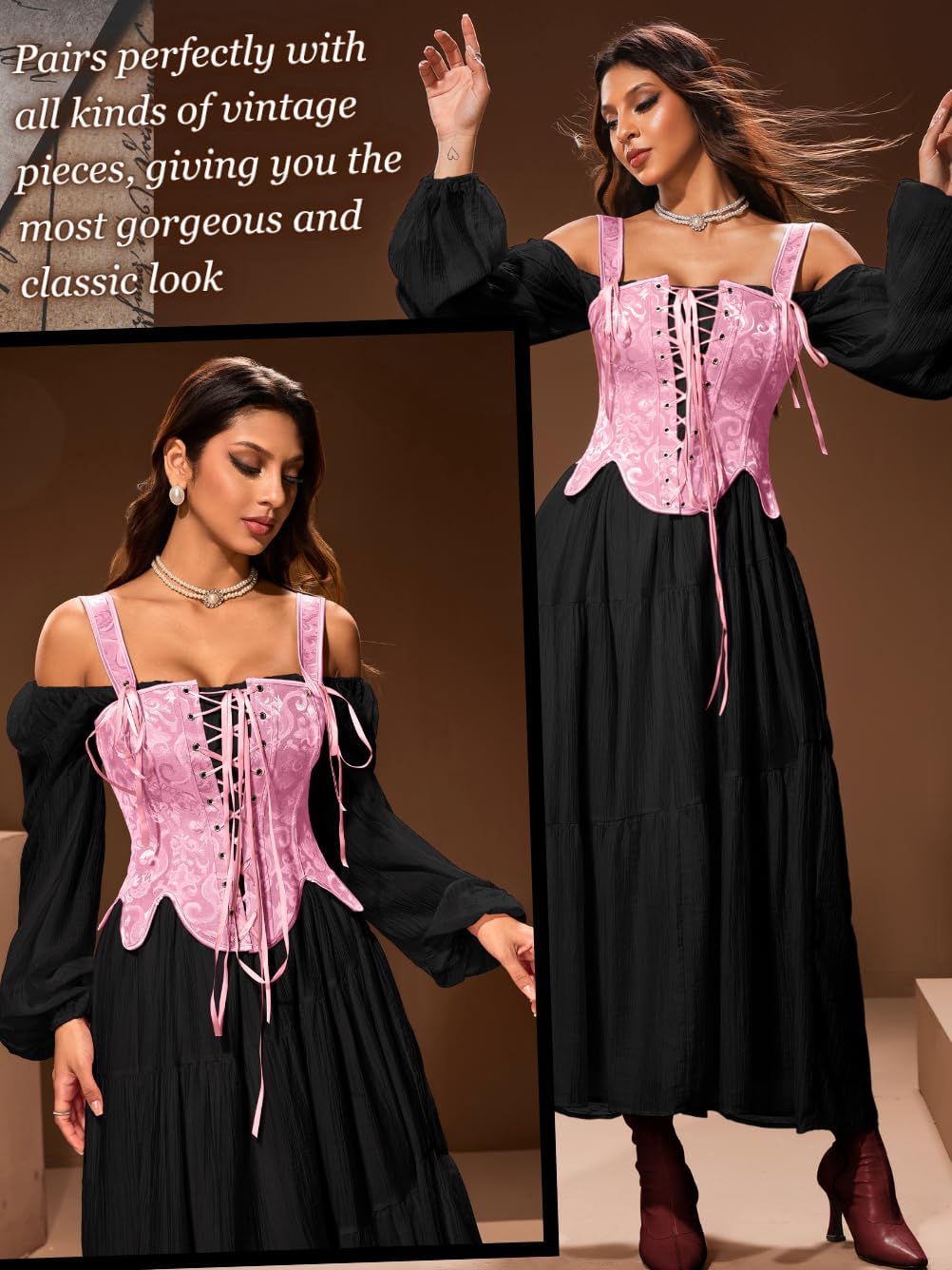 Renaissance Fairy Corset, Vintage Jacquard Floral Lace Up Shapewear Bustier for Women 0-22 - Image 4