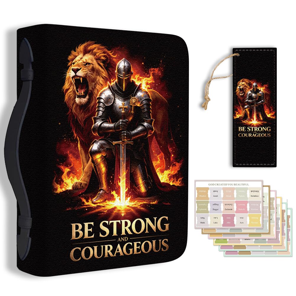 TNKBREEZE Man of God Bible Cover Be Strong Courageous PU Leather Bible Case