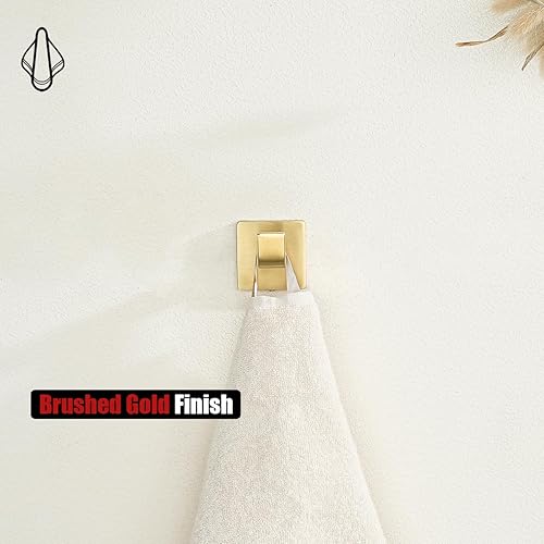 Miniatura 5 de JQK TH250-BG-P2 - Gancho para toallas de baño, para cocina, garaje, acero inoxidable 304, grosor de 0.031 in, 2 unidades, oro cepillado, TH250-BG-P2