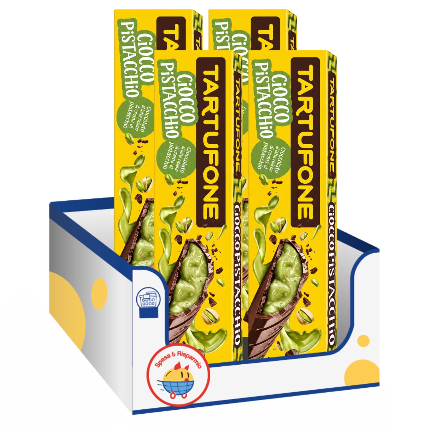 Tartufone Ciocco Pistacchio 150 g, Barra di Cioccolato Fondente con Morbido Ripieno al Pistacchio – Variazioni 4/8/12 Pezzi (12 PEZZI)